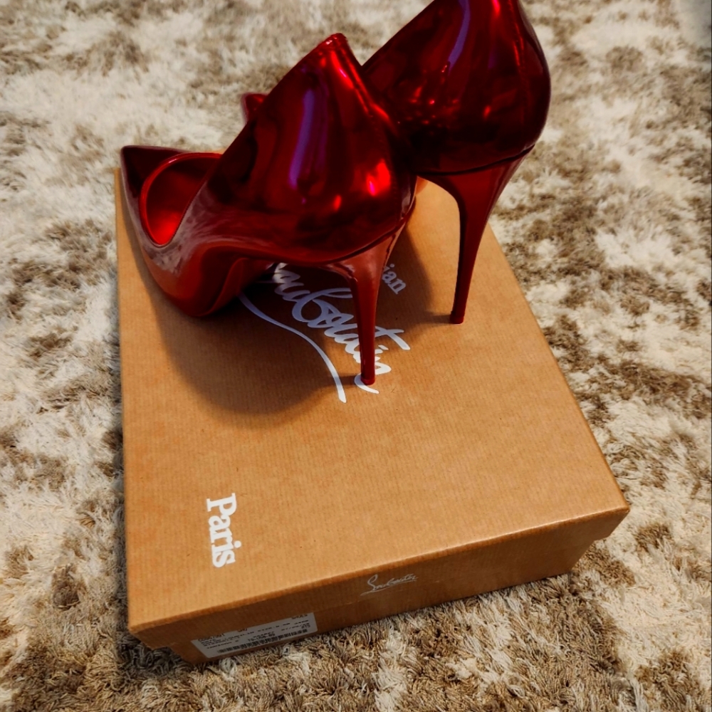 Christian Louboutin-Red Metallic Patent Leather Psychic 39.5
